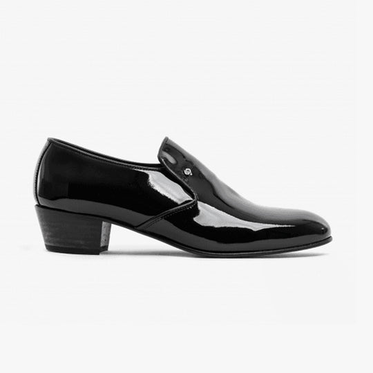 Club Cubano BILBAO Mens Patent Leather Plain Cuban Heel Shoes Black