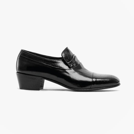 Club Cubano VALENCIA Mens Soft Leather Reptile Cuban Heel Shoes Black