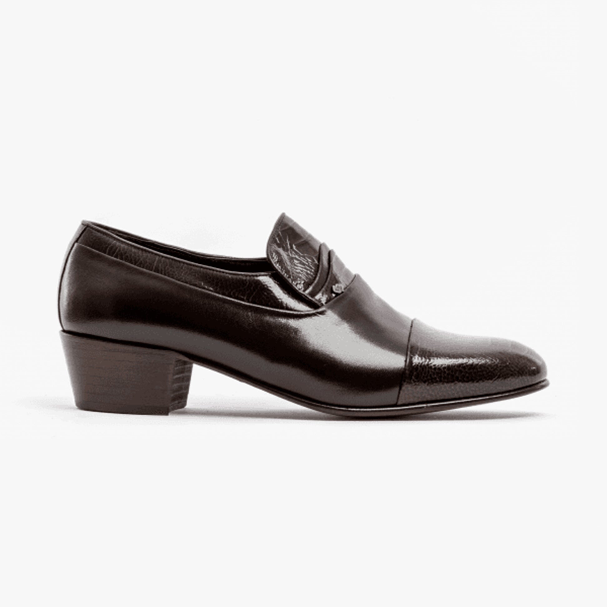 Club Cubano VALENCIA Mens Soft Leather Reptile Cuban Heel Shoes Dark Brown