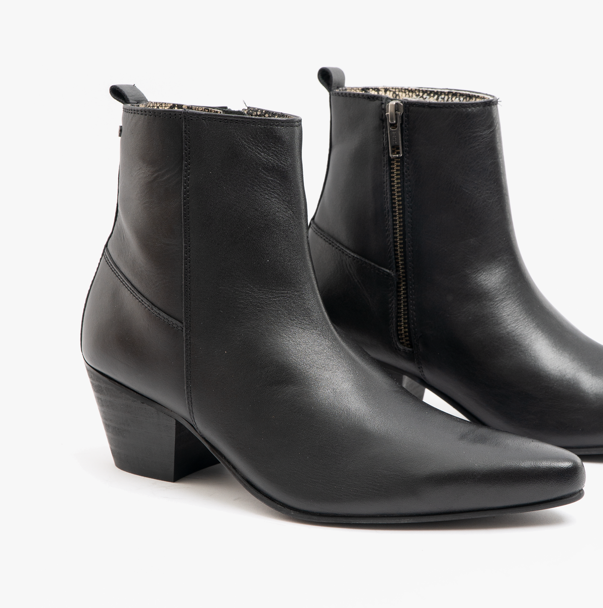 Club Cubano LENNON Mens Leather Winklepicker Cuban Heel Boots Black
