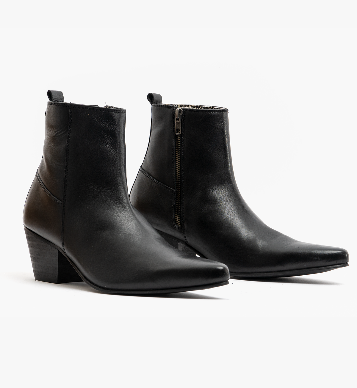 Club Cubano LENNON Mens Leather Winklepicker Cuban Heel Boots Black