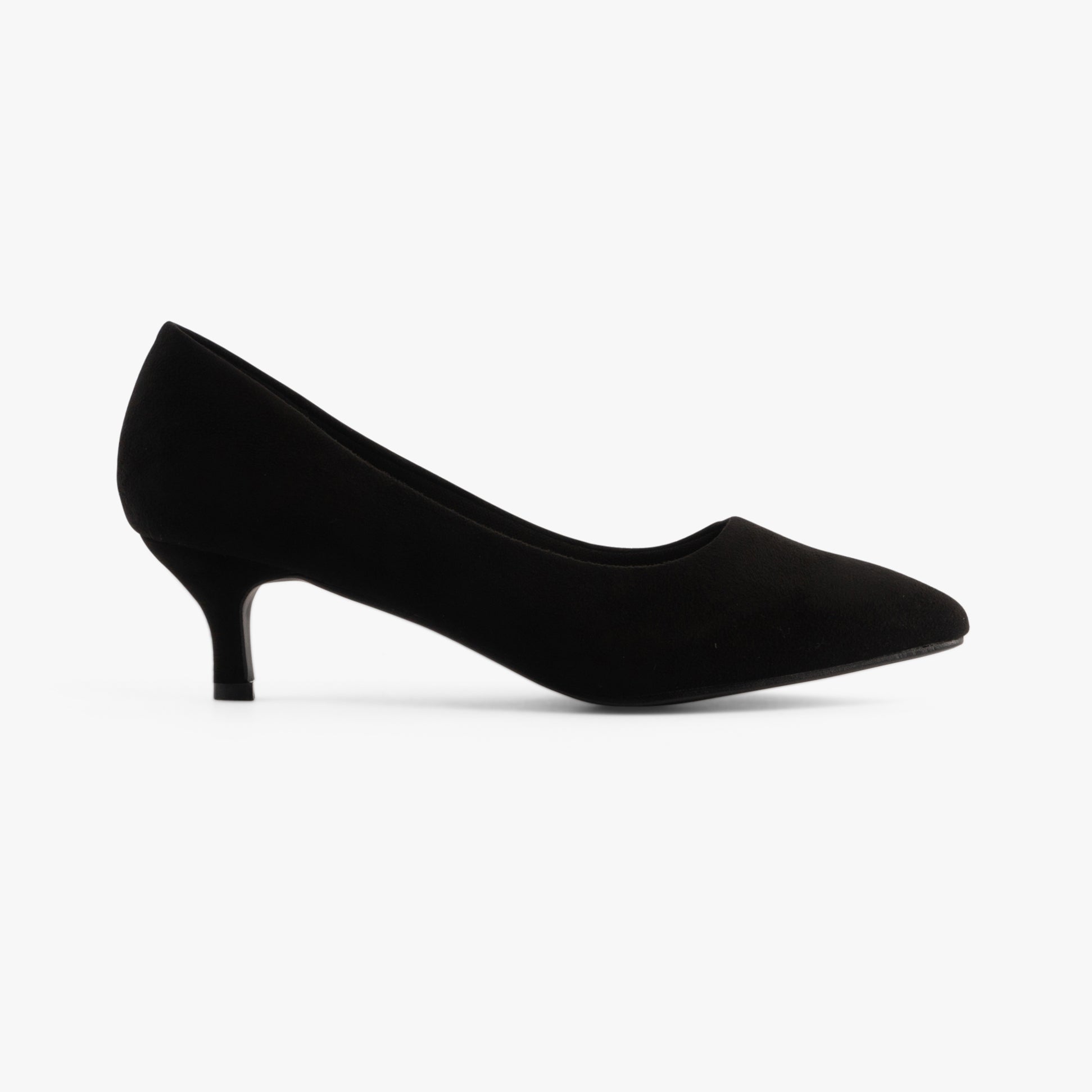 Comfort Plus TEXAS Womens Shoes Black - Faux Suede side view with kitten heel and synthetic material.