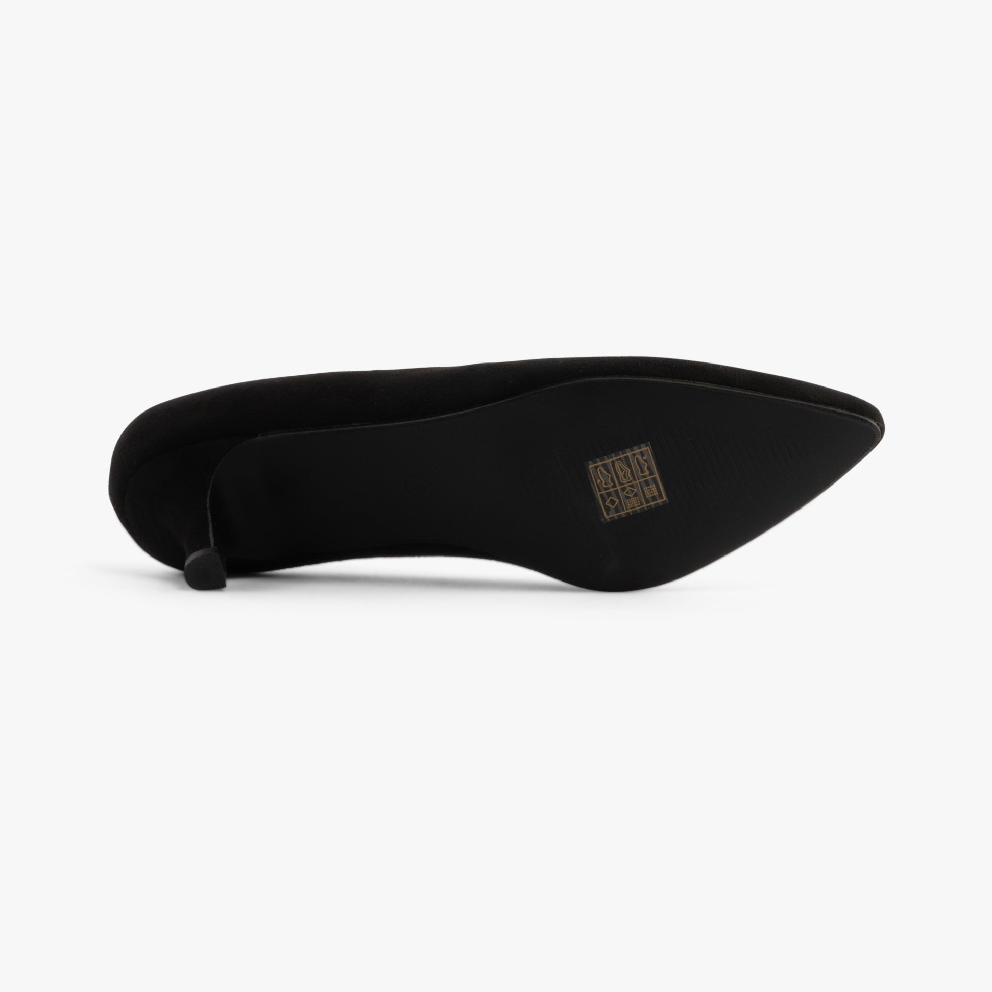 Comfort Plus TEXAS Womens Shoes Black - Faux Suede bottom view showing the sleek design and pointed toe shape.