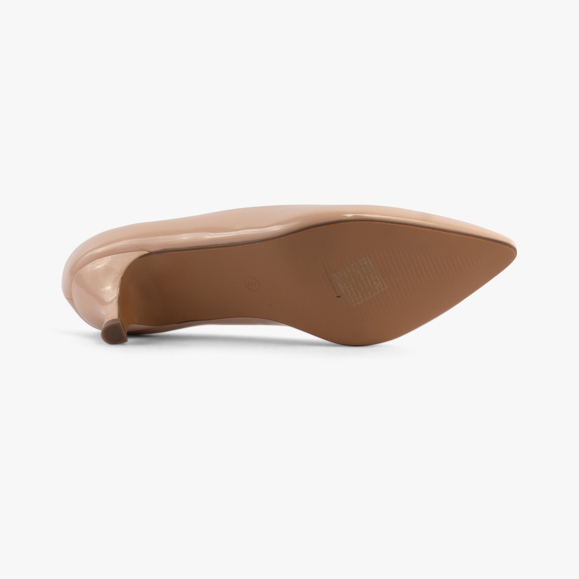 Comfort Plus TEXAS Womens Shoes Nude - Patent bottom view showing synthetic sole and pointed toe design.