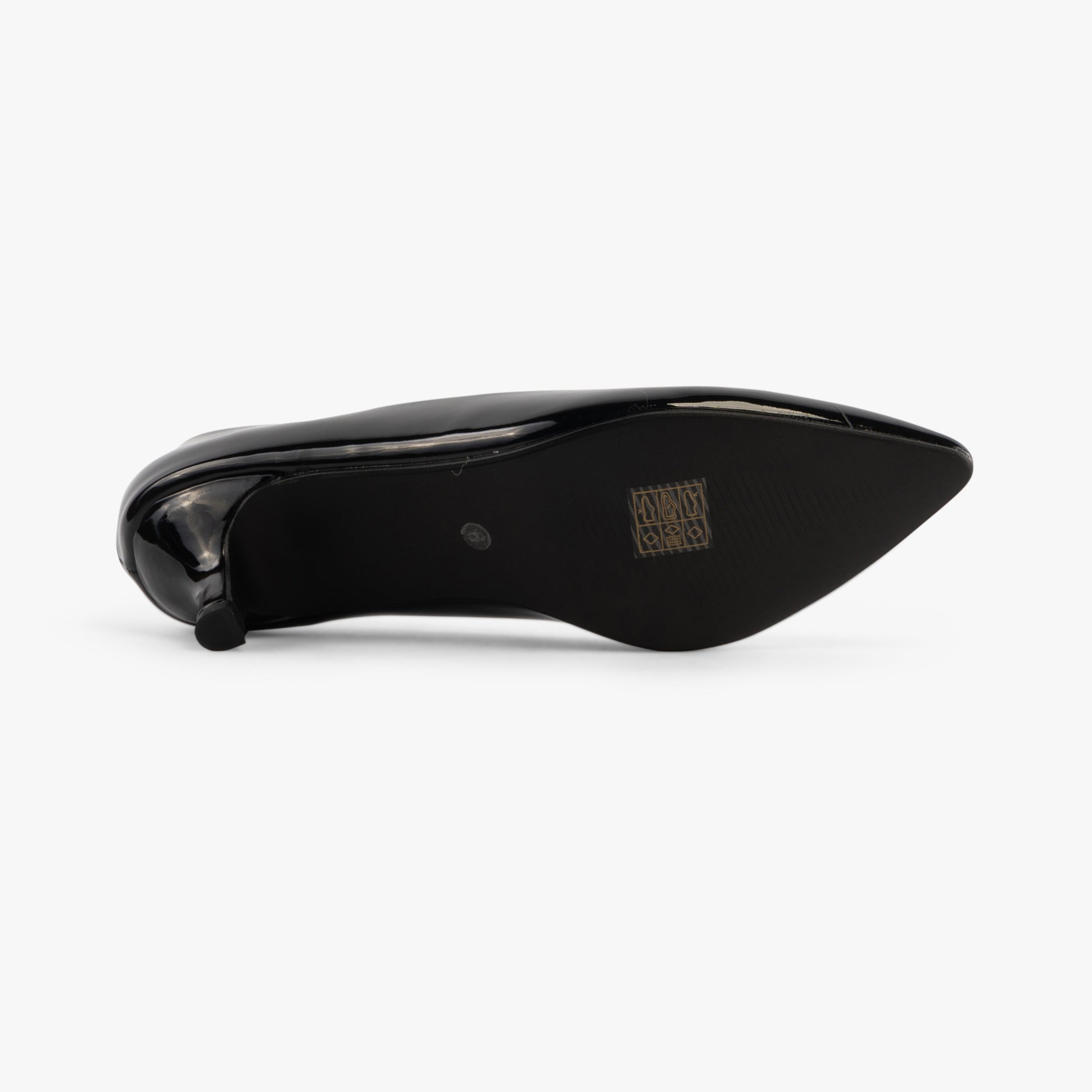 Comfort Plus TEXAS Womens Shoes Black - Patent bottom view showcasing sleek faux leather design and pointed toe shape.
