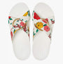 Crocs 206434-97E SERENA PRINTED CROSSBAND Womens Sandals Floral/White top view with floral print and gold detailing.