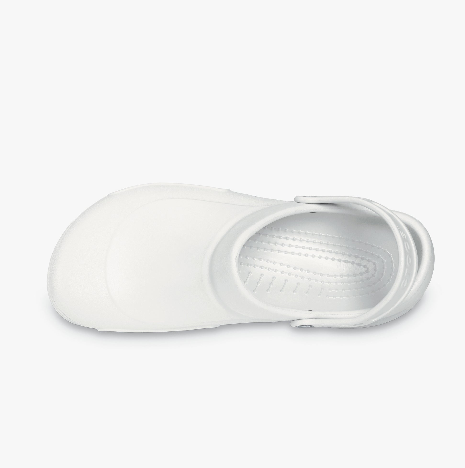 Crocs At Work BISTRO Unisex Slip-Resistant Work Clogs White top view showcasing slip-on design and round toe shape.
