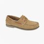 DEK L179TN Ladies Moccasin Boat Shoes Honey side view showcasing nubuck upper and lace-up design.