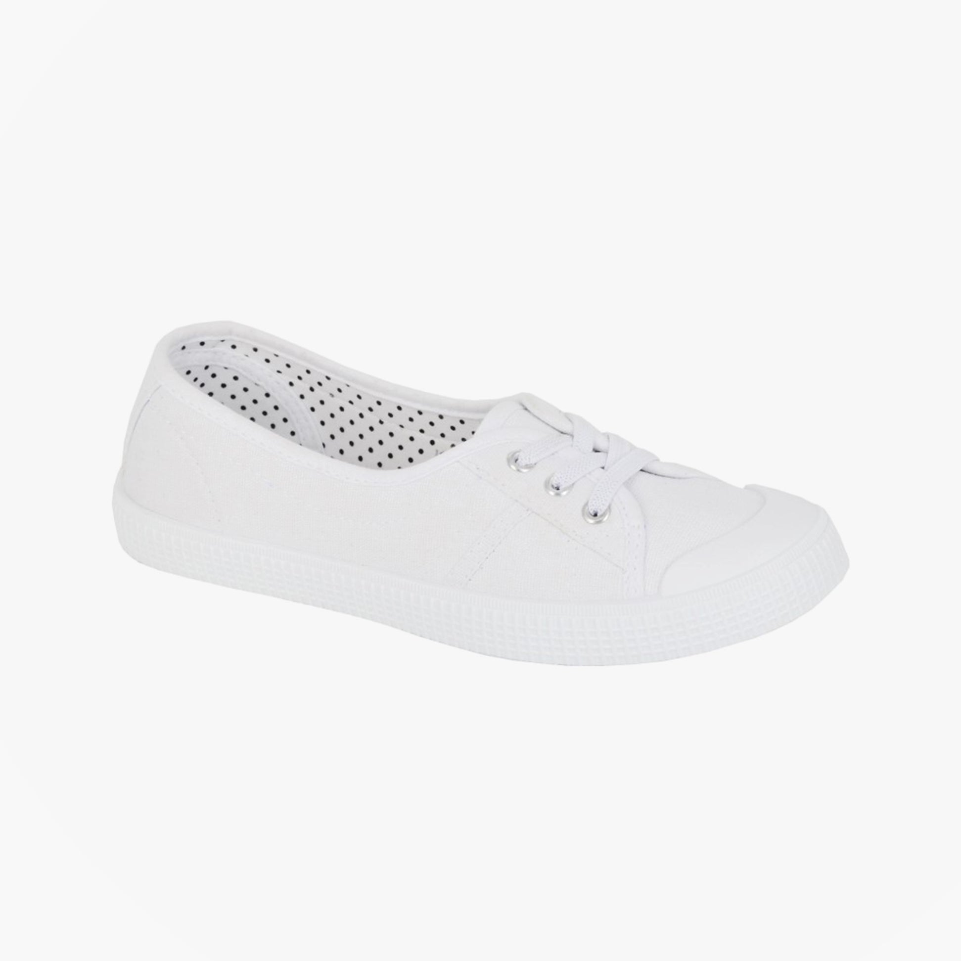 DEK L289G Ladies Shoes White side view, casual canvas trainers with lace-up closure, breathable design.