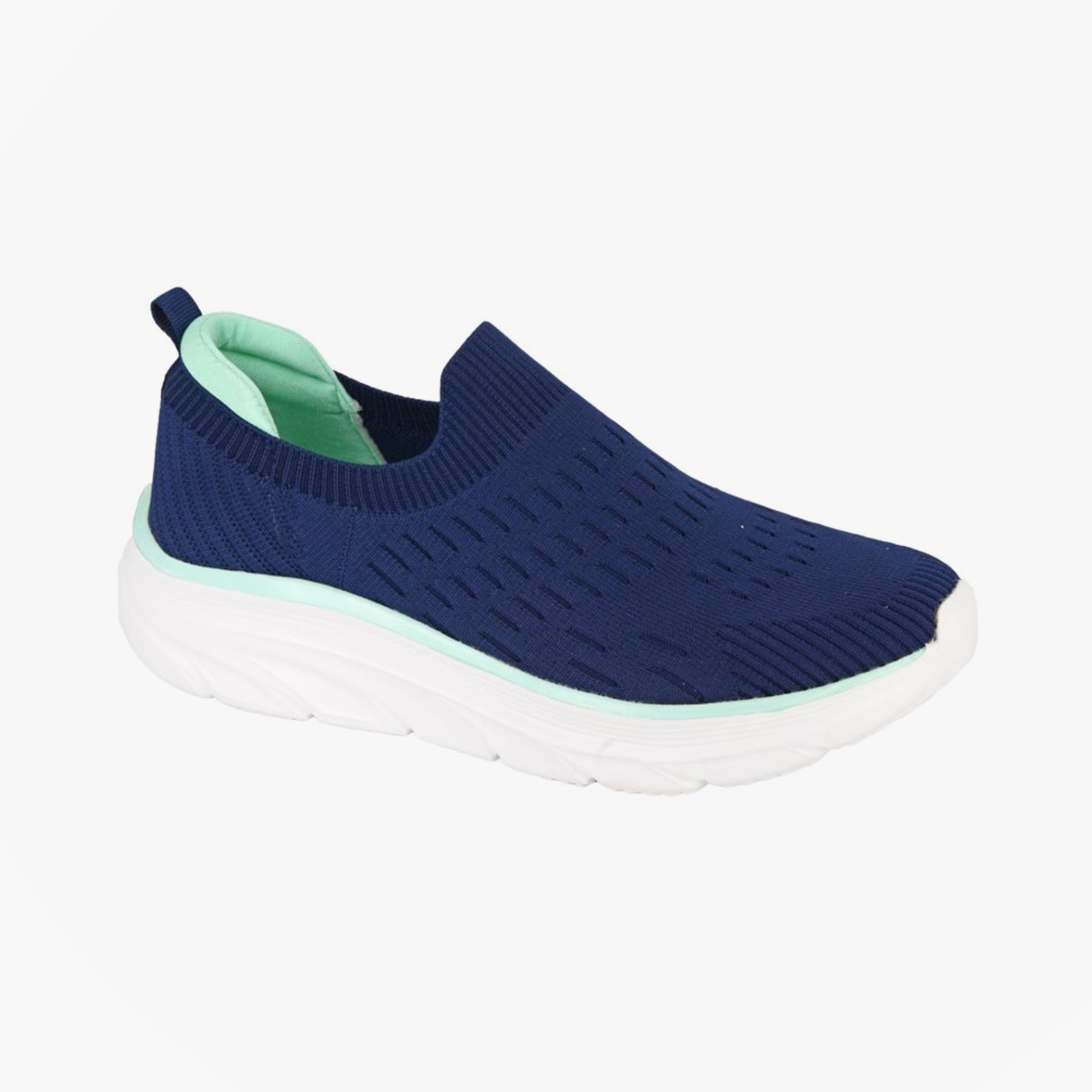 DEK KINGFISHER Womens Trainers Navy Blue side view featuring a comfortable slip-on design with a lightweight sole.