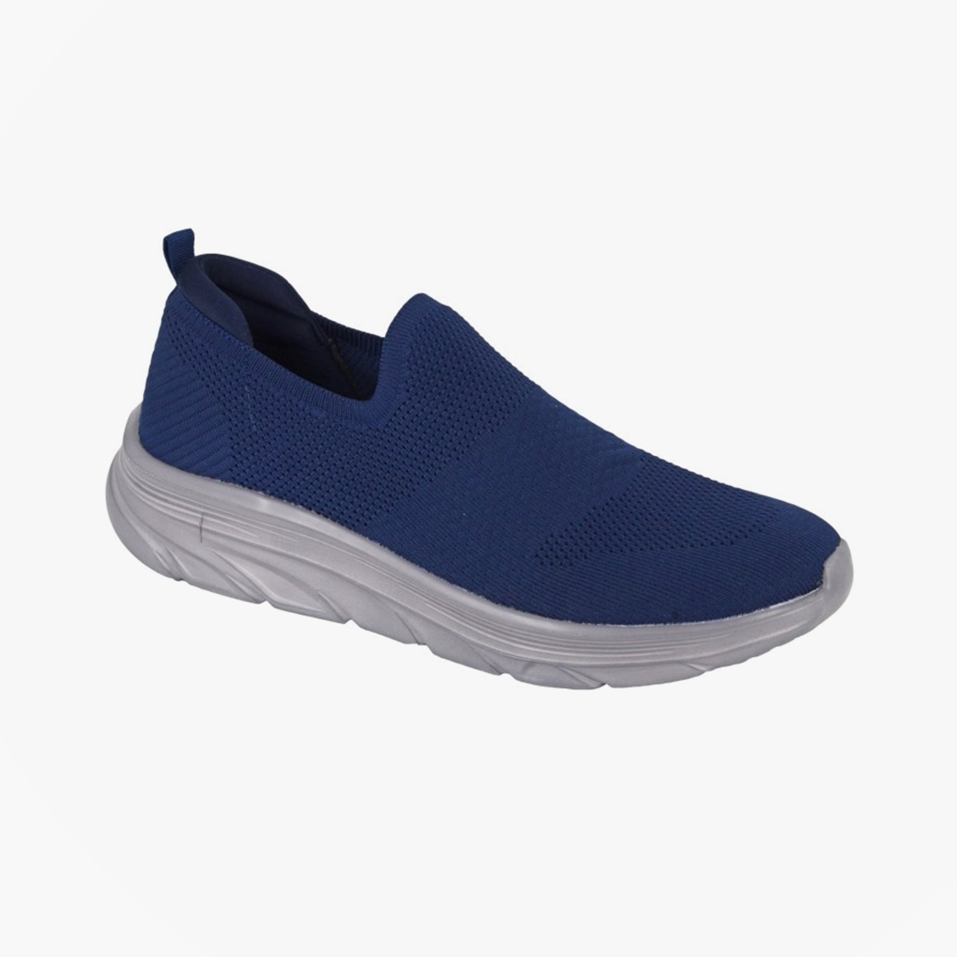 DEK M433C Mens Trainers Navy side view, casual slip-on trainers with lightweight textile upper and synthetic sole.