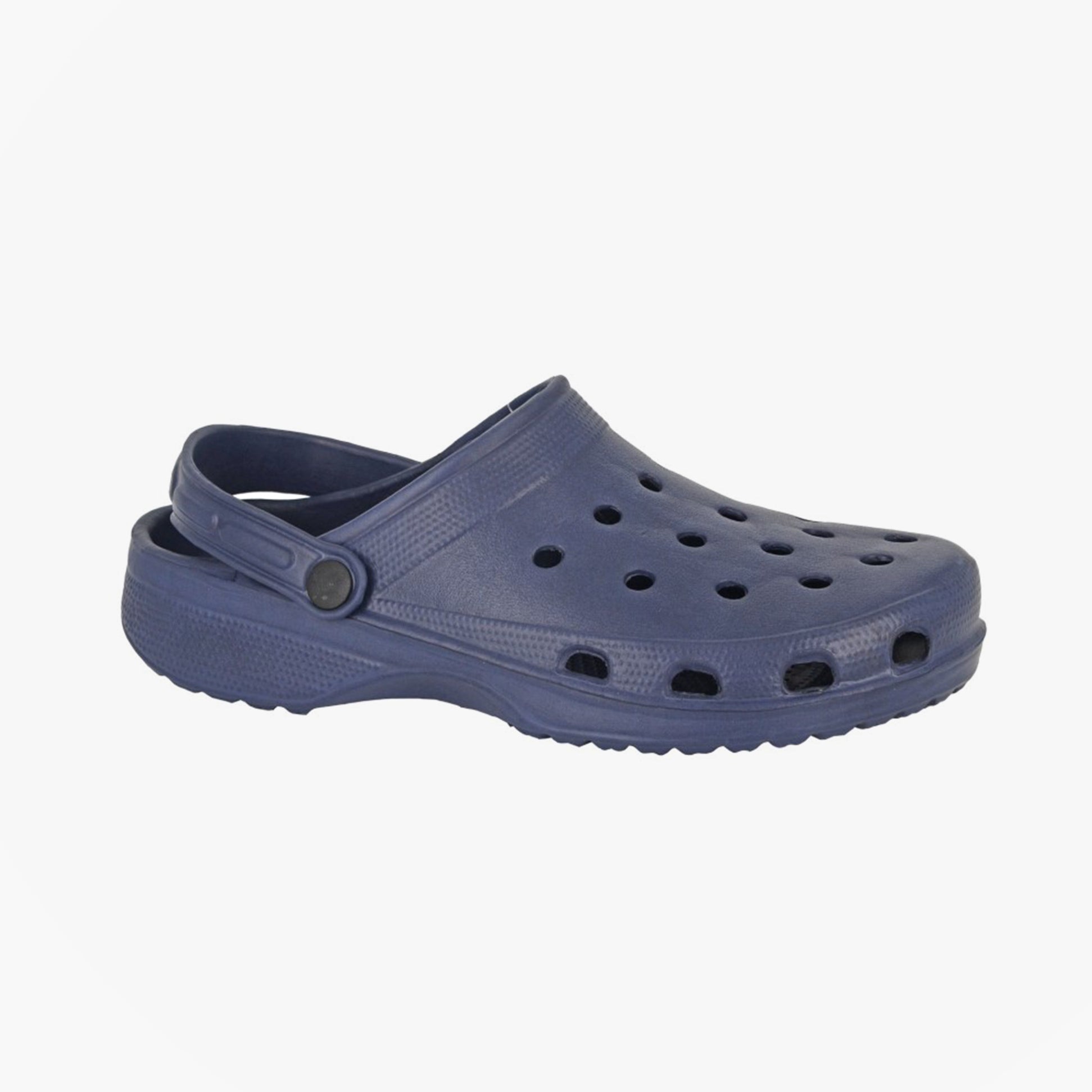 DEK FOAMSTEP Mens Clogs Navy Blue side view with slingback and ventilation holes