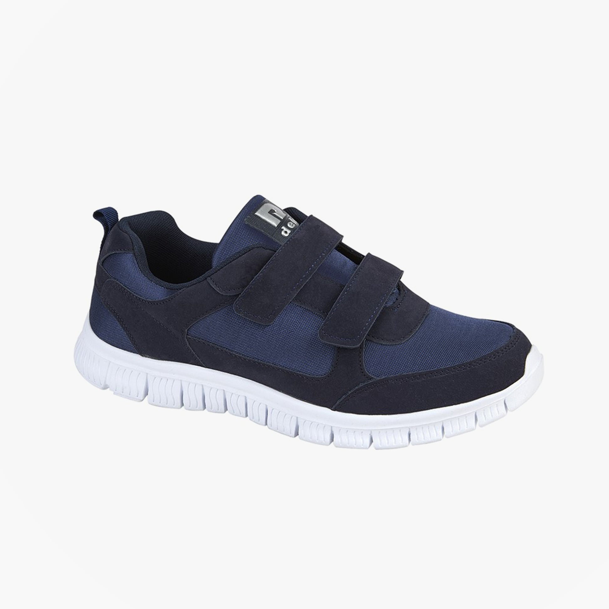 DEK VIKING Mens Trainers Navy side view showing textile upper, touch fasten closure, and lightweight synthetic sole.