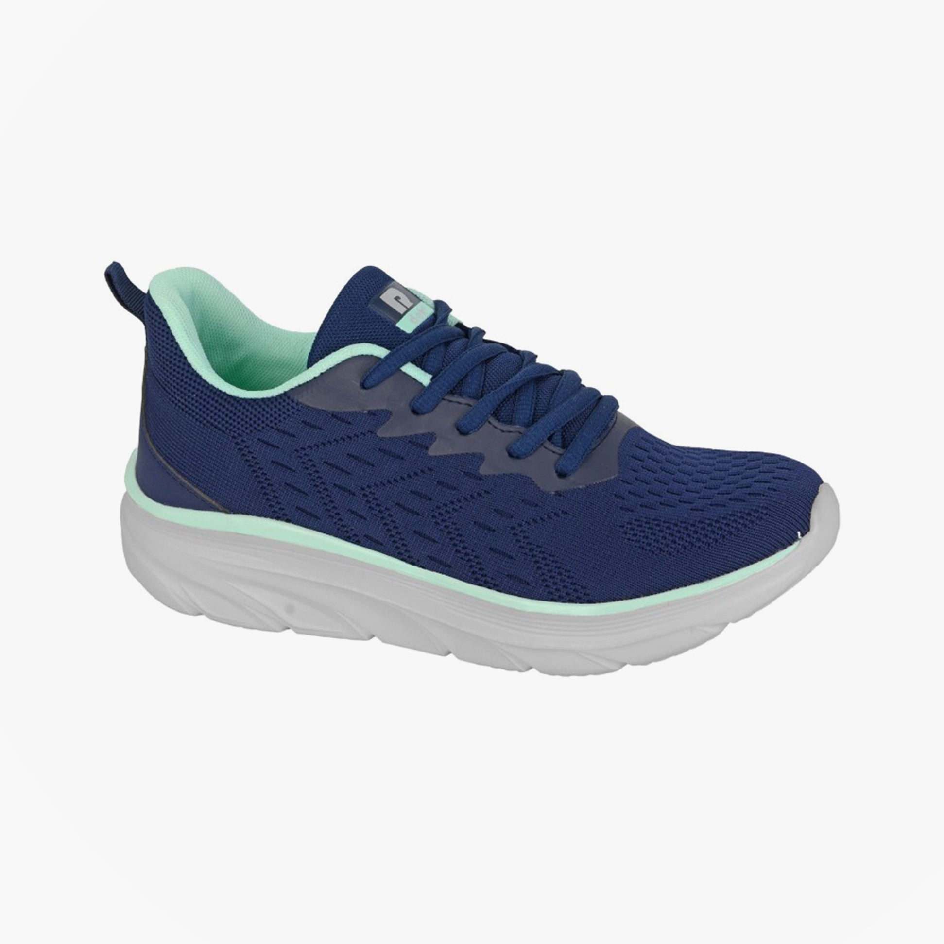DEK HERON Womens Trainers Navy side view showcasing lightweight textile upper and comfortable memory foam sole.