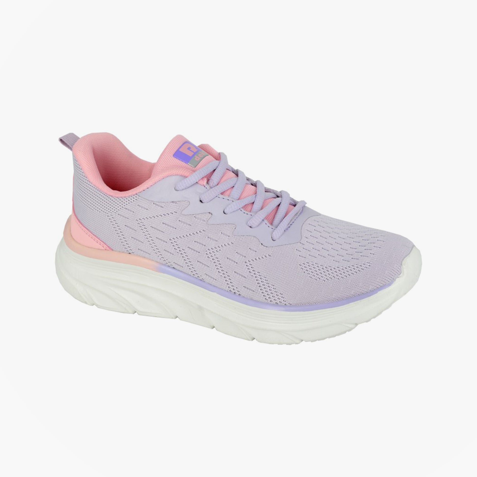 DEK HERON Womens Trainers Lilac/Pink side view showcasing lightweight design and lace-up closure.
