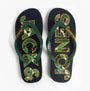 Jack & Jones LOGO PALM PRINT Mens Flip-Flops Navy Blazer top view showing logo design and green straps