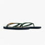 Jack & Jones LOGO PALM PRINT Mens Flip-Flops Navy Blazer side view showing green straps and navy sole.