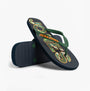 Jack & Jones LOGO PALM PRINT Mens Flip-Flops Navy Blazer top view with green straps and logo detail.