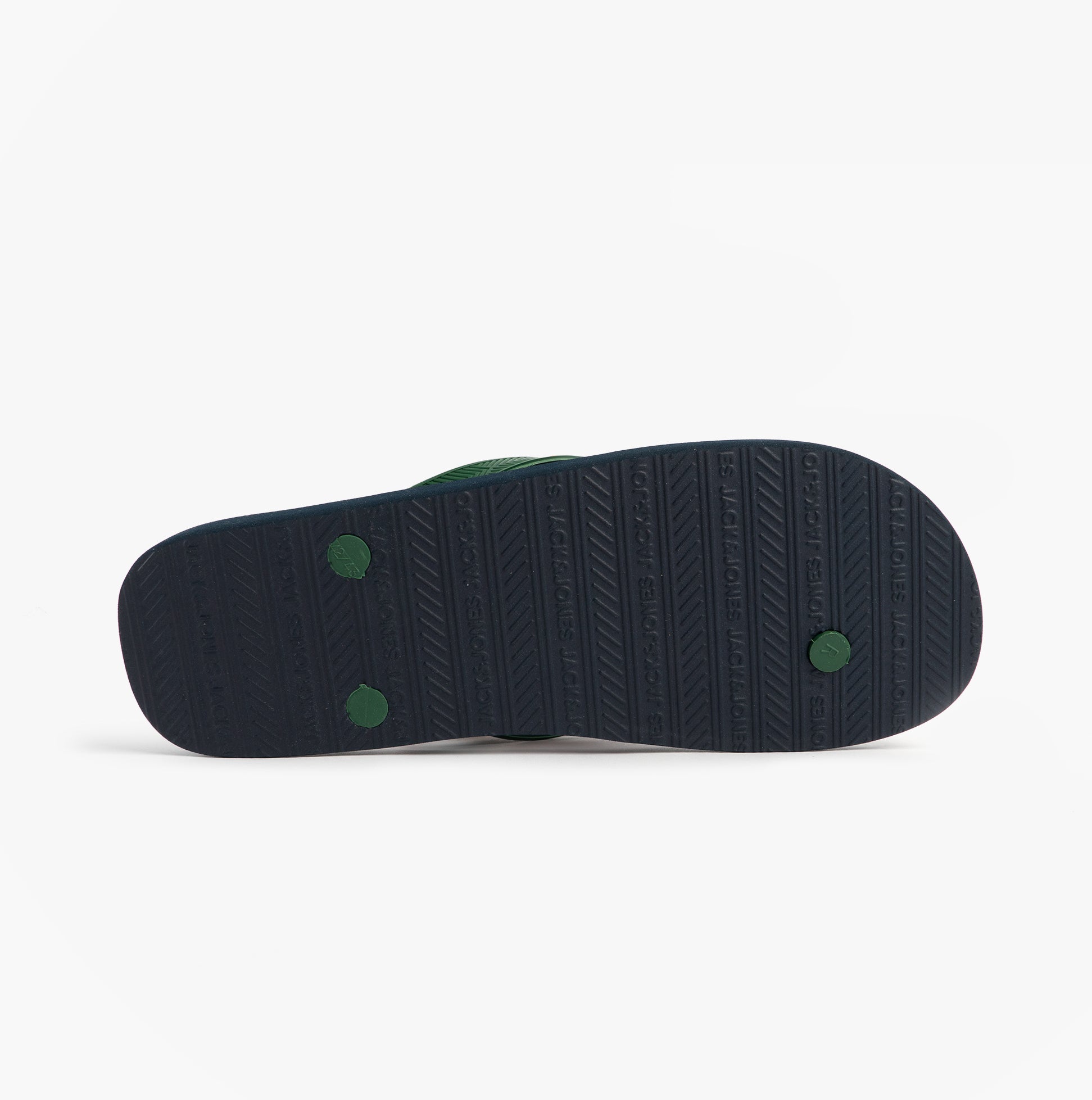 Jack & Jones LOGO PALM PRINT Mens Flip-Flops Navy Blazer bottom view showing the textured sole and grip design.
