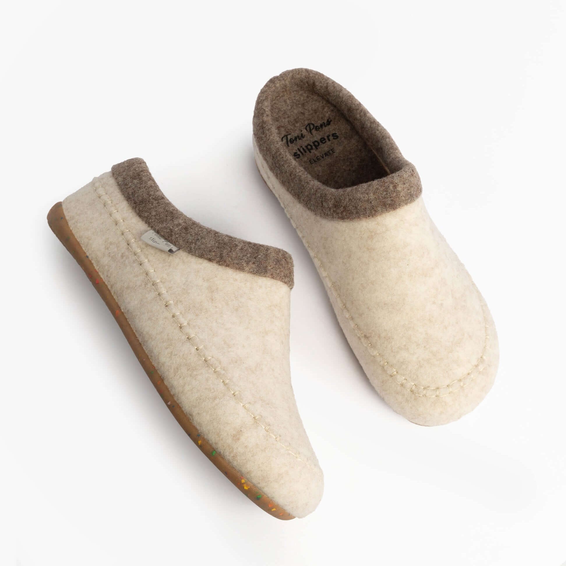 Toni Pons ALBONS Womens Wedge Mule Slippers Beige side view showing comfortable felt upper and slip-on design