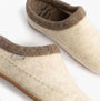 Toni Pons ALBONS Womens Wedge Mule Slippers Beige detail view with felt upper and brown trim.