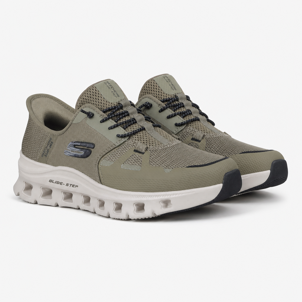 Skechers GLIDE-STEP PRO Mens Casual Trainers Olive/Black/Dark Natural