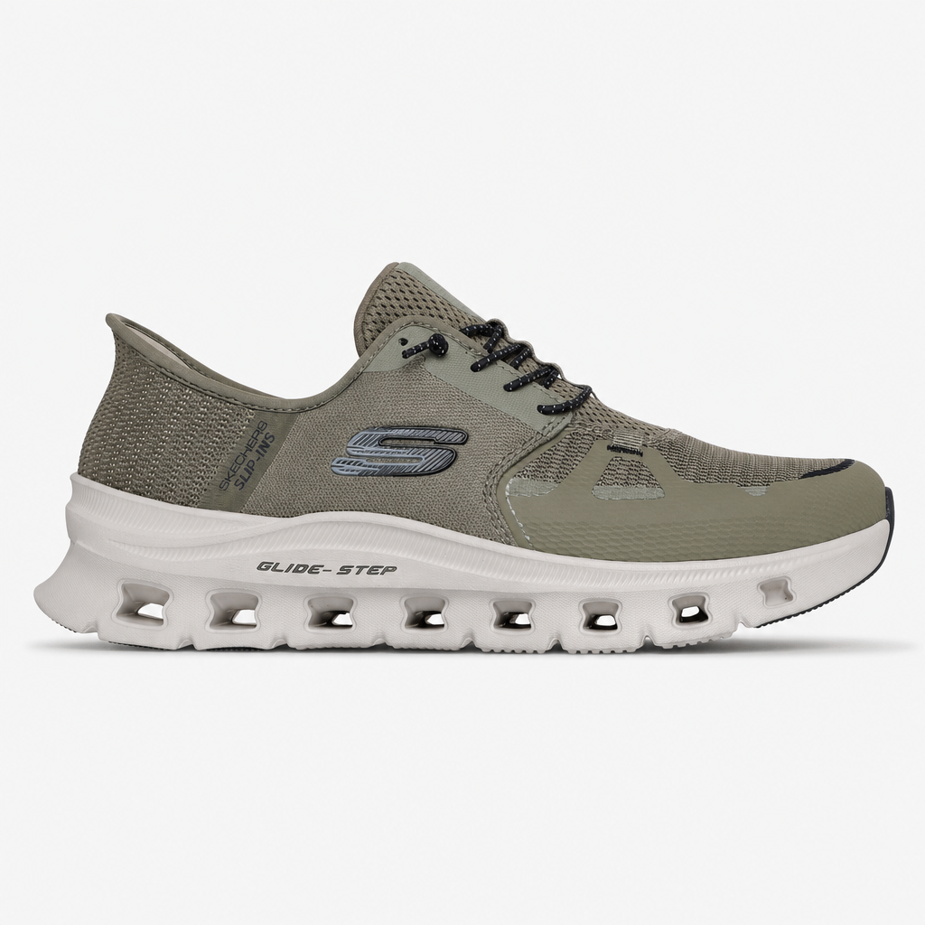 Skechers GLIDE-STEP PRO Mens Casual Trainers Olive/Black/Dark Natural
