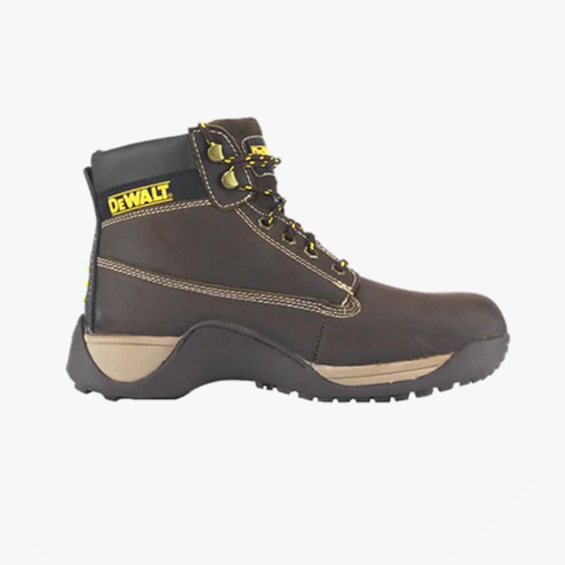Dewalt APPRENTICE Mens Boots Brown side view showcasing safety design and comfortable fit.