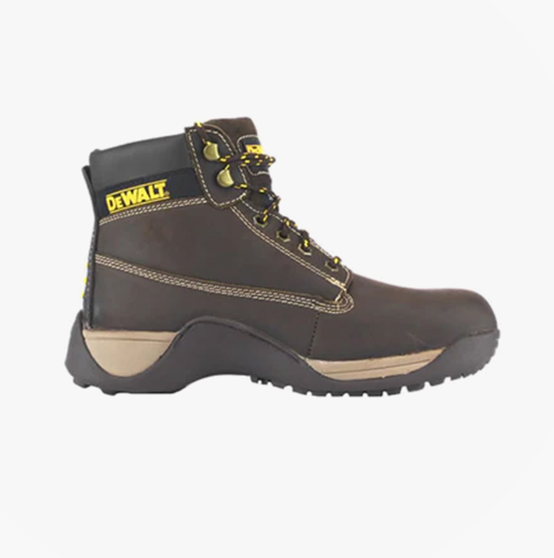 Dewalt APPRENTICE Mens Boots Brown side view showcasing safety design and comfortable fit.
