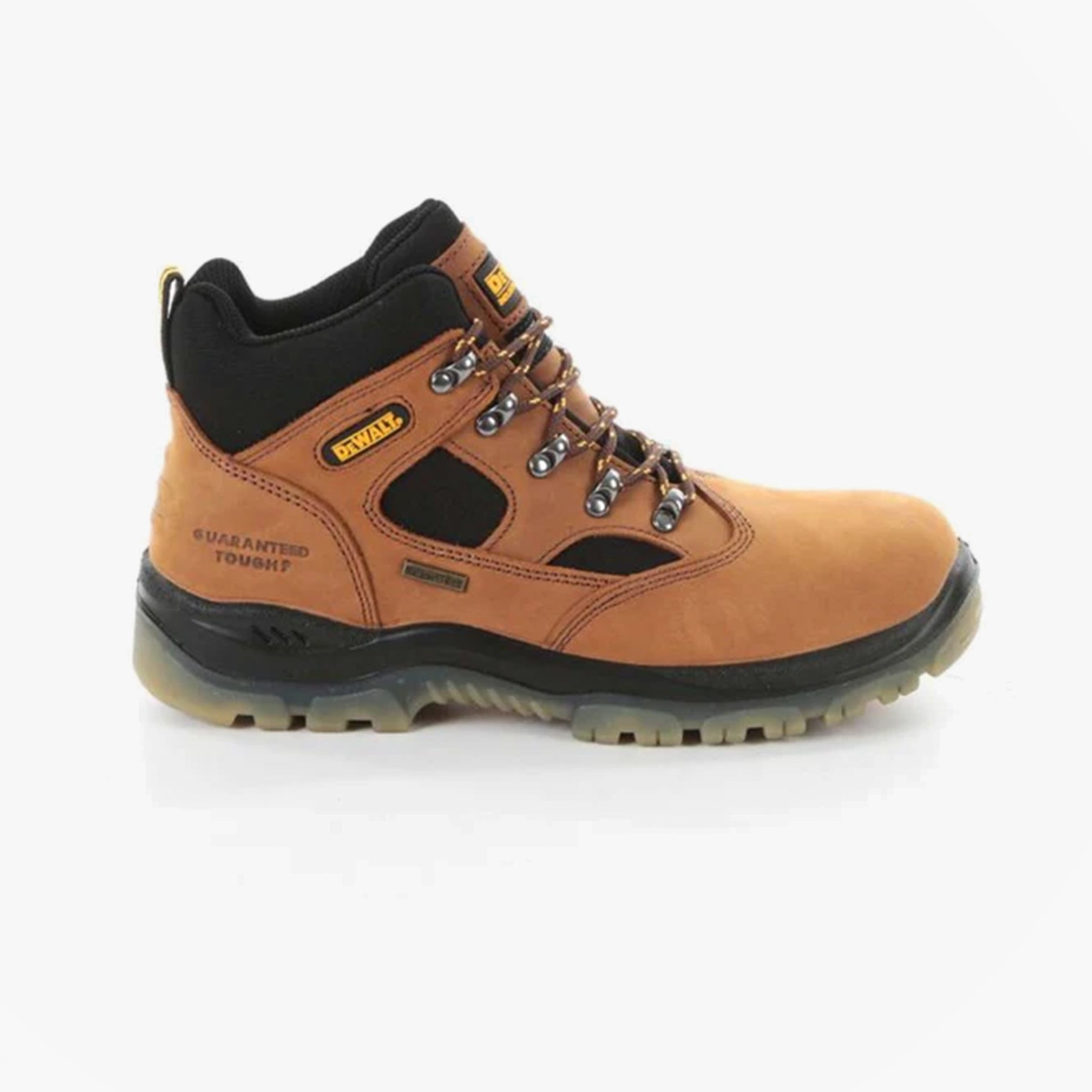 Dewalt CHALLENGER Mens Boots Brown side view, nubuck upper, rubber sole, lace-up closure, ankle height, round toe.