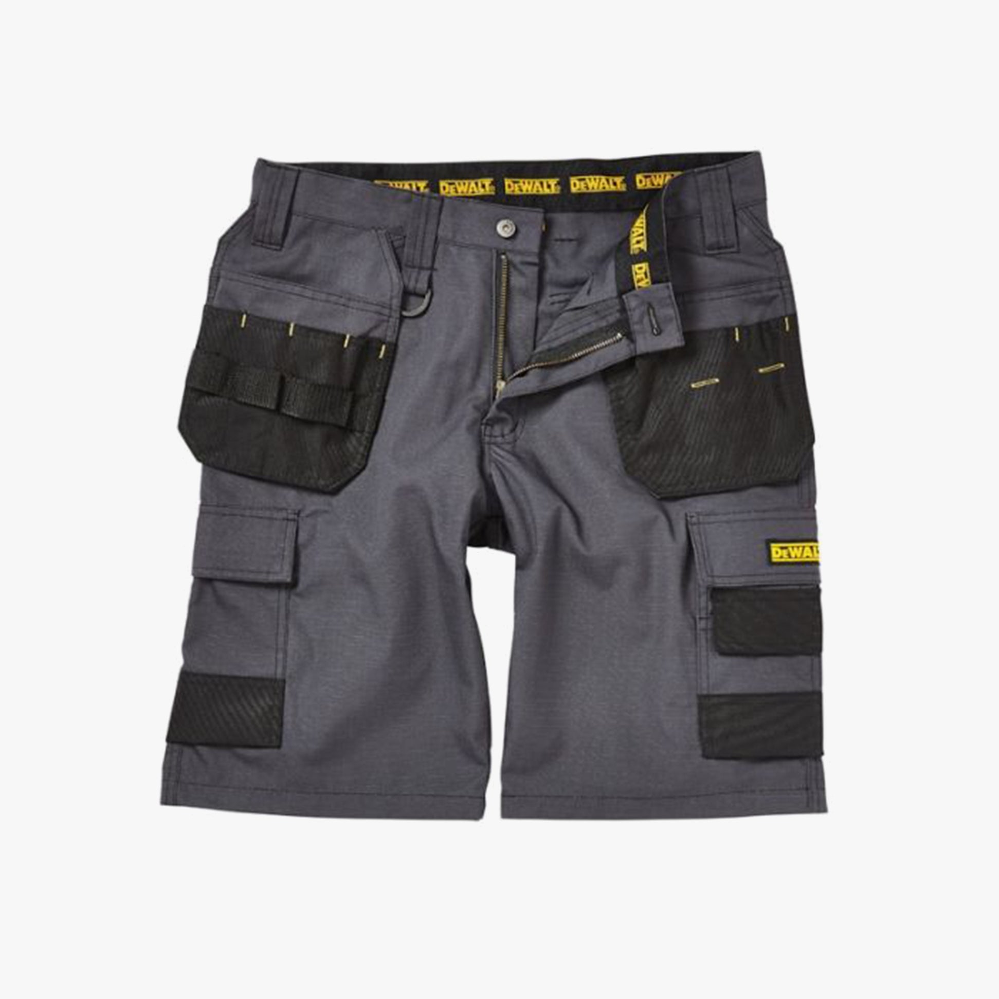 Dewalt CHEVERLEY Mens Shorts Grey front view showcasing reinforced pockets and lightweight design.