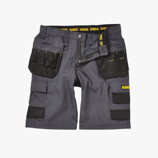 Dewalt CHEVERLEY Mens Shorts Grey front view showcasing reinforced pockets and lightweight design.