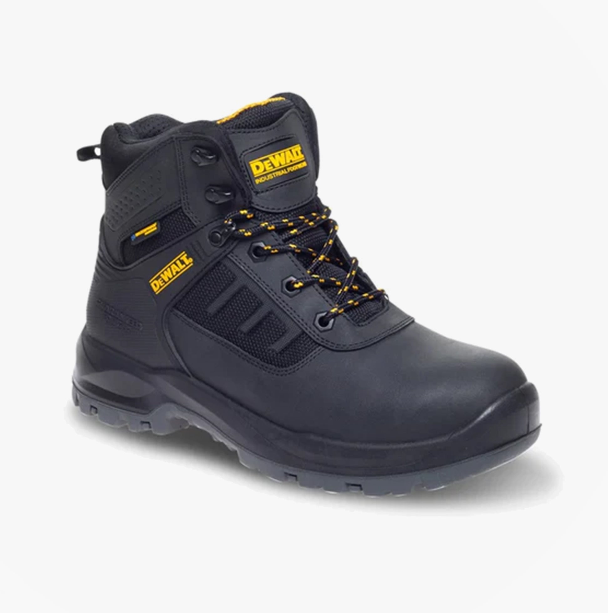Dewalt DOUGLAS Mens Boots Black side view showcasing safety features and sturdy lace-up design.