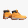 Pair of yellow DeWalt work boots on a white background