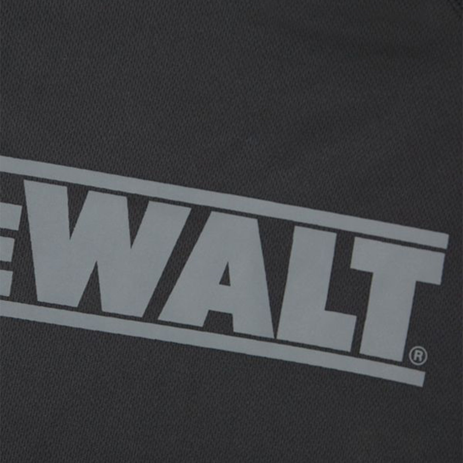Dewalt EASTON Mens T Shirt Black detail view showing reflective DeWalt logo on fabric.