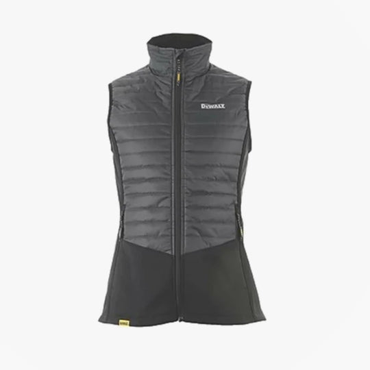 Dewalt FLORENCE Womens Gilet Grey Black front view showing zip closure and lightweight insulation.