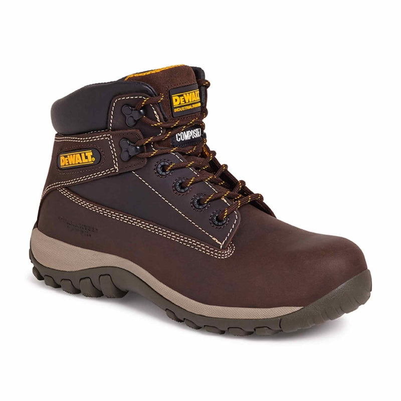 Dewalt HAMMER Mens Boots Brown side view showcasing safety features and lace-up closure.