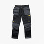 Dewalt HARRISON Mens Trousers Black Grey front view showcasing multiple pockets and reinforced knee pad areas.