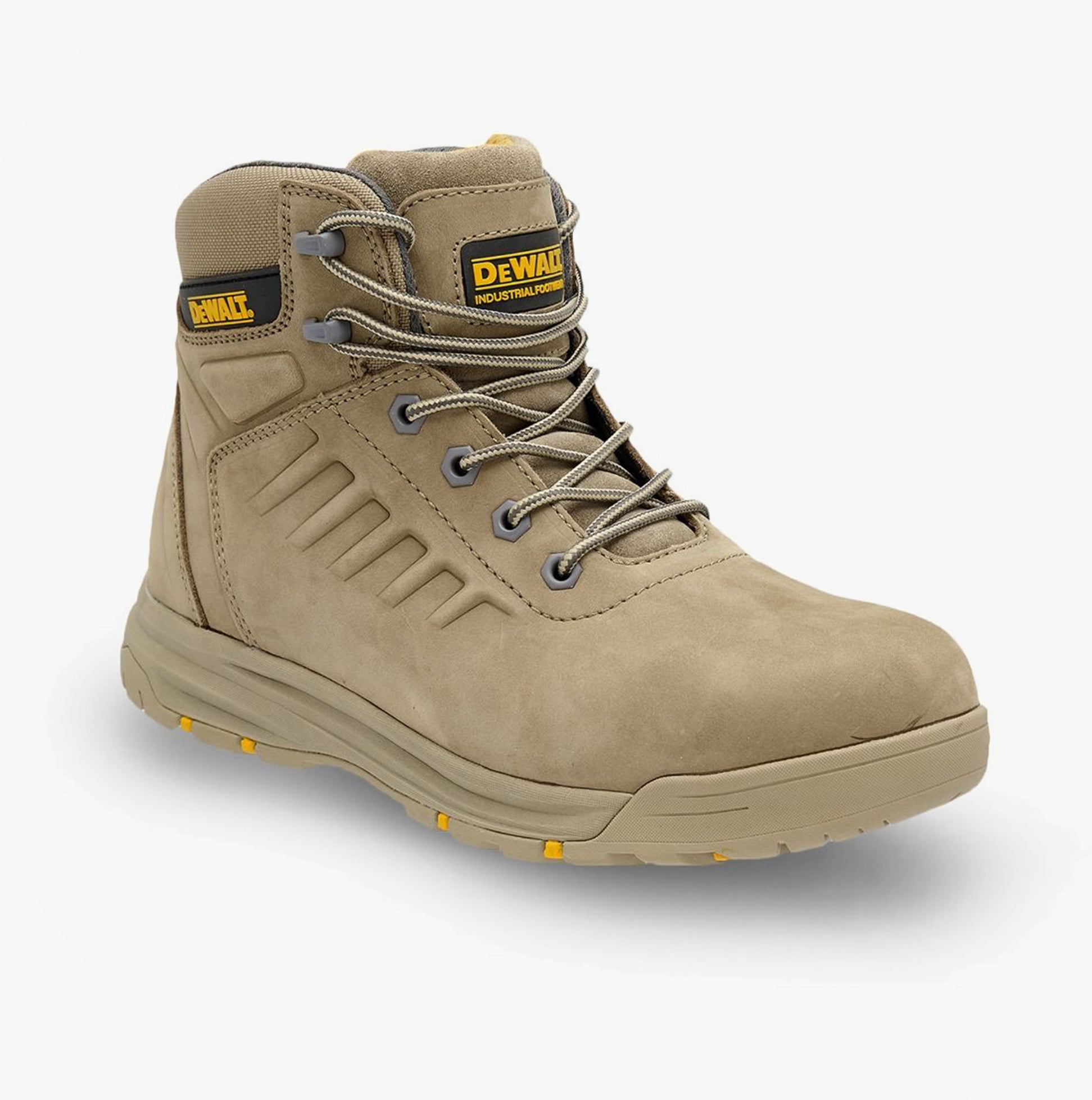 Dewalt LIMA Mens Boots Stone side view featuring nubuck upper, lace-up closure, and rubber slip-resistant sole.