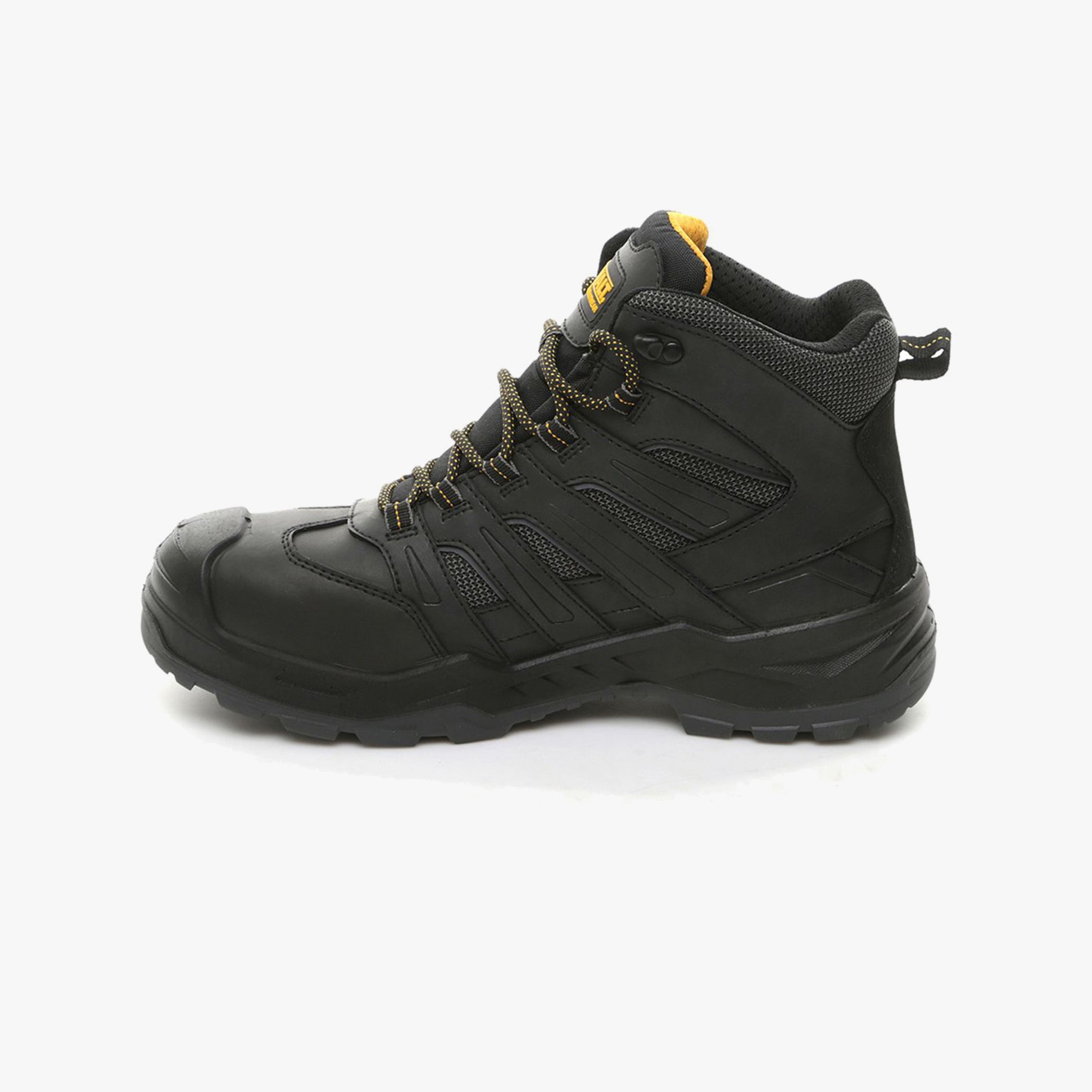 Dewalt MURRAY Mens Boots Black side view featuring lace-up style, rubber sole, and ankle height for safety.