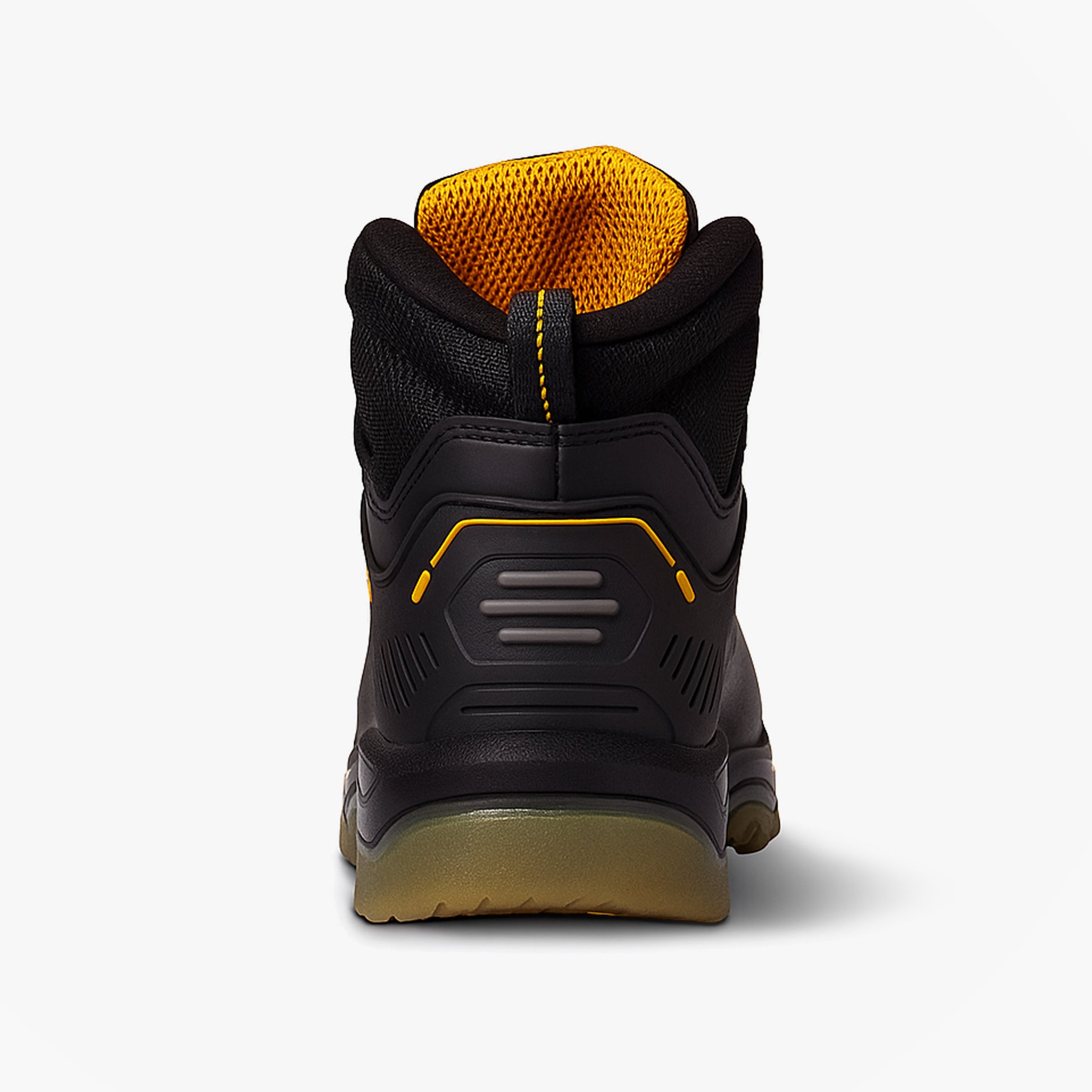 Dewalt NEWARK Mens Boots Black back view, featuring rubber sole and textile lining, designed as safety boots.