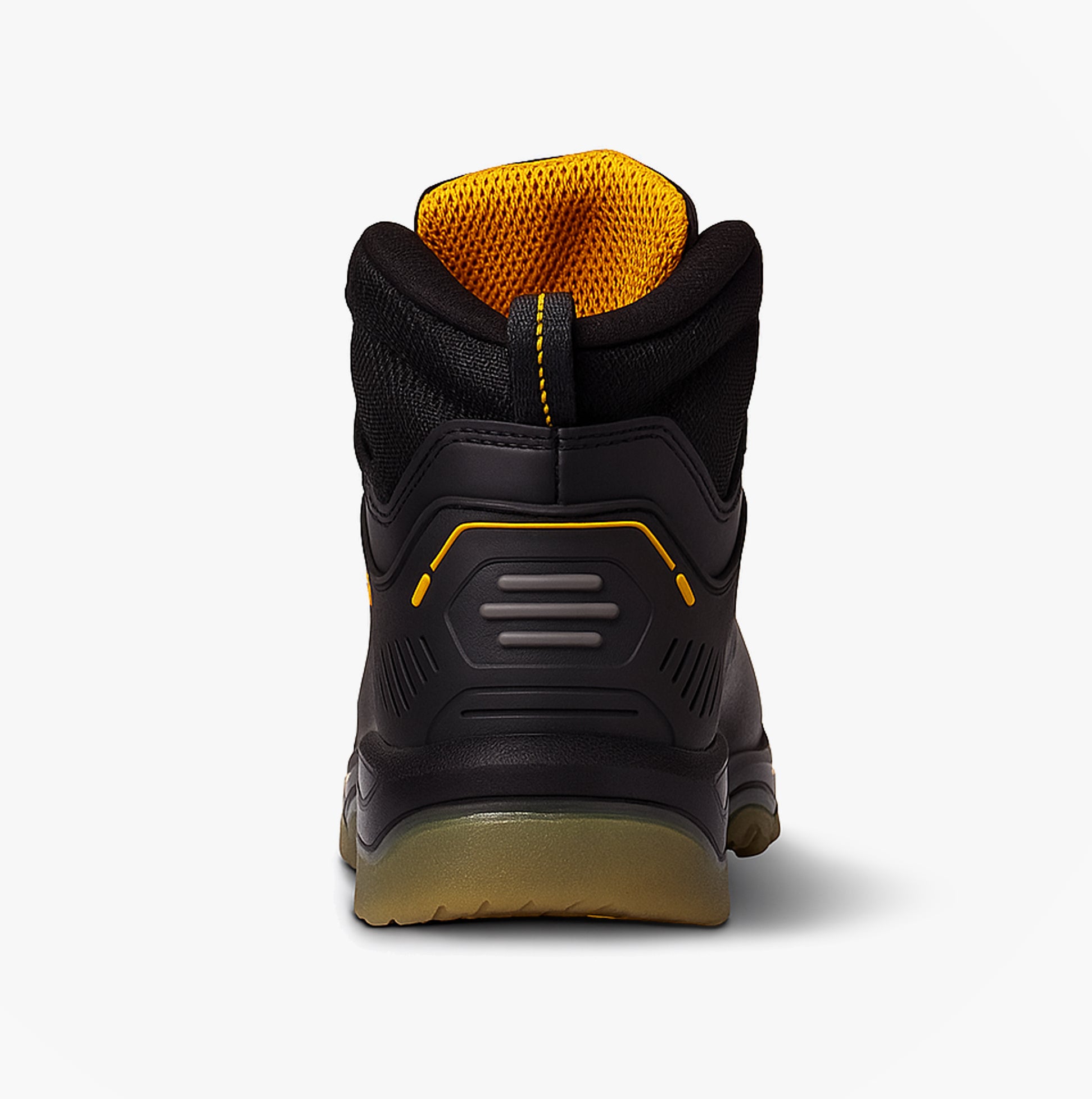 Dewalt NEWARK Mens Boots Black back view, featuring rubber sole and textile lining, designed as safety boots.