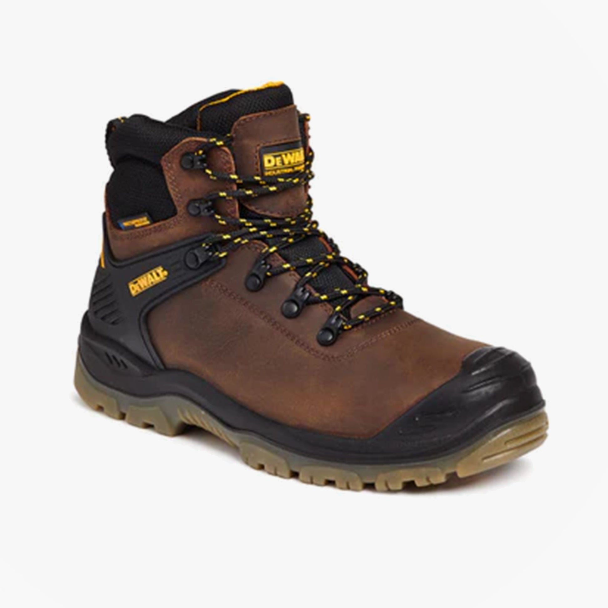 Dewalt NEWARK Mens Boots Brown side view showcasing lace-up design, rubber sole, and comfortable leather upper.