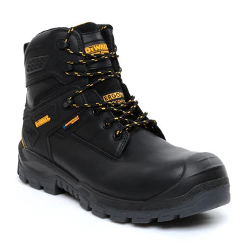 Dewalt SPRINGFIELD Mens Boots Black side view featuring lace-up style, leather upper and slip-resistant rubber sole.