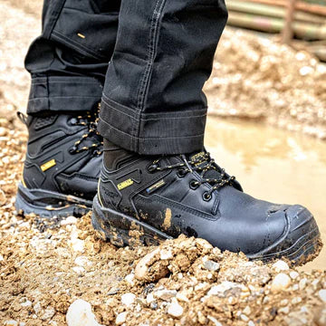 Dewalt SPRINGFIELD Mens Boots Black side view, featuring lace-up closure and water-resistant design.