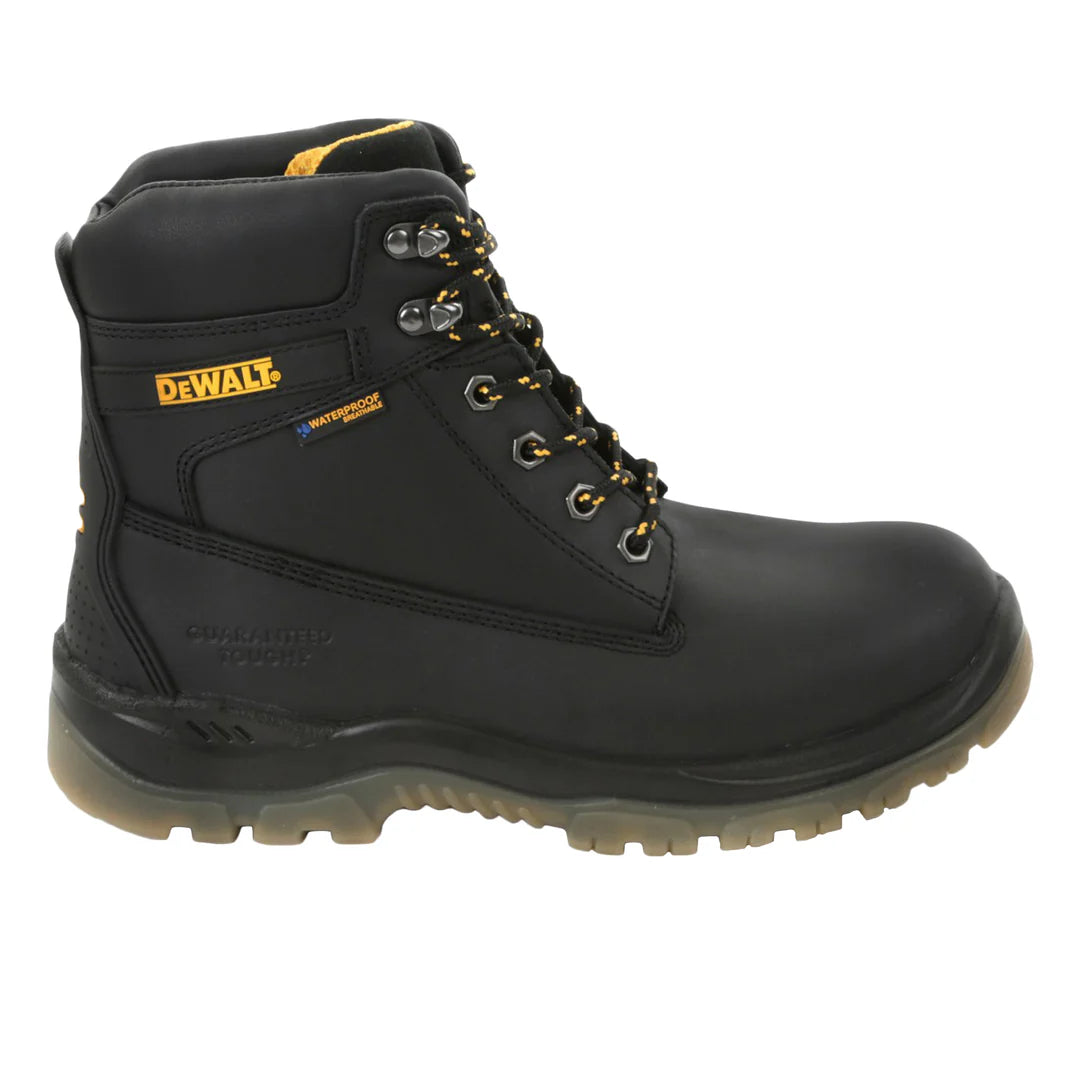 Dewalt TITANIUM Unisex Boots Black side view showcasing leather upper, lace-up closure, and robust rubber sole.