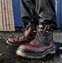 Dewalt TITANIUM Mens Boots Brown side view showing waterproof feature and detail of lace-up design.