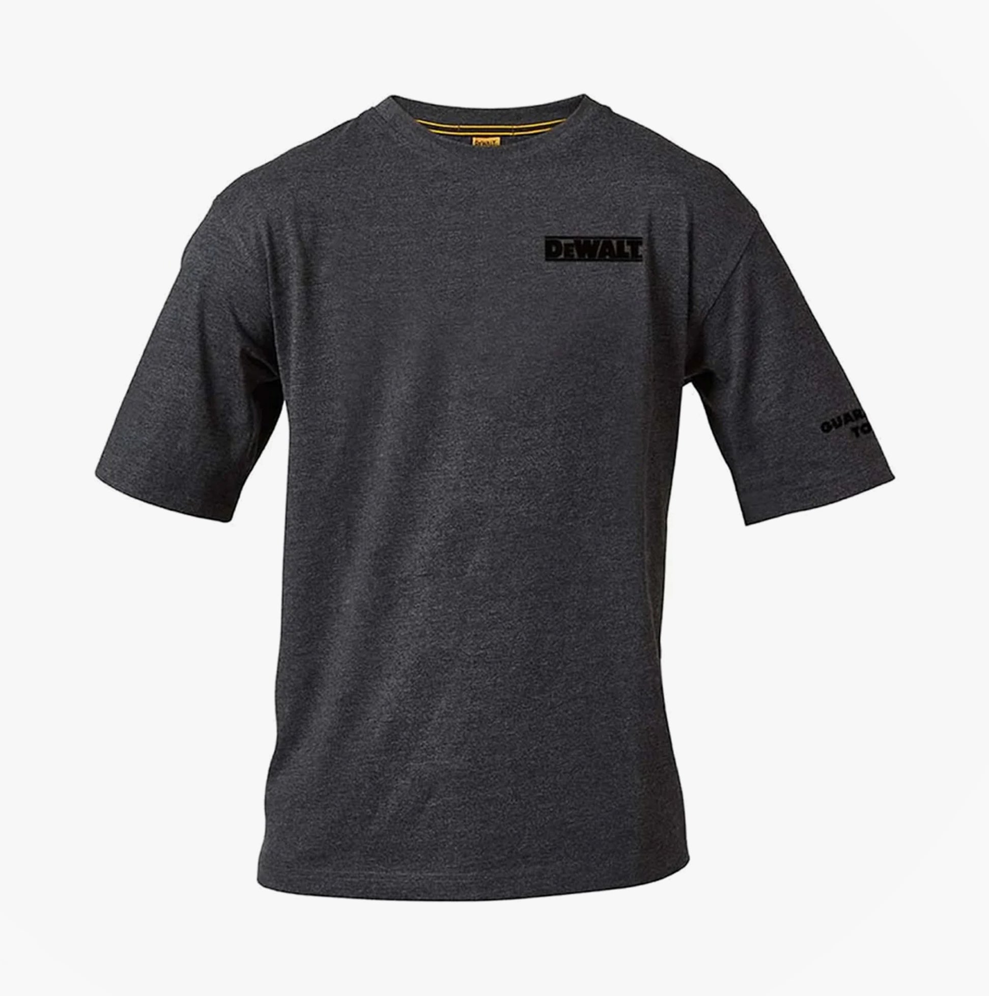 Dewalt TYPHOON Mens T Shirt Grey front view showcasing printed DeWalt chest branding in a regular fit.