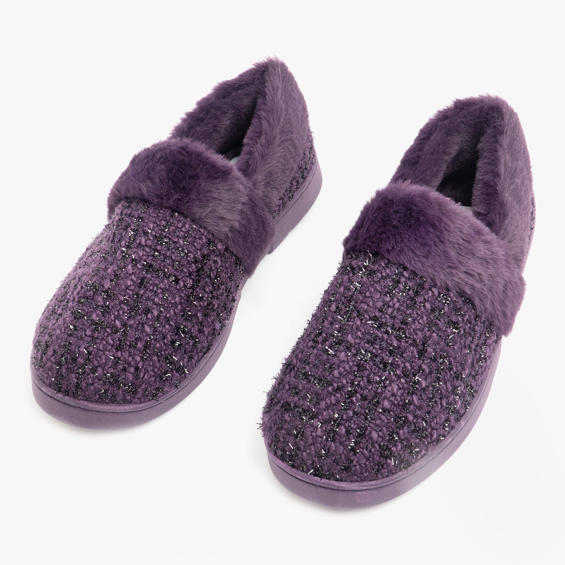 Dr Keller AVON Womens Slippers Purple, front view showing textile upper and faux fur lining, comfort and slip-on style.