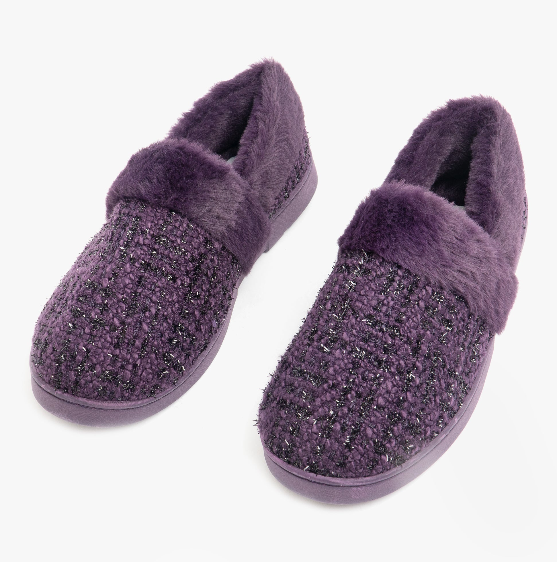 Dr Keller AVON Womens Slippers Purple, front view showing textile upper and faux fur lining, comfort and slip-on style.